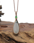 Baikalla 18K Rose Gold "Tear-Drop" Icy Blue Jadeite Jade Pendant W/ Diamonds & Imperial Jade