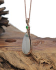 Baikalla 18K Rose Gold "Tear-Drop" Icy Blue Jadeite Jade Pendant W/ Diamonds & Imperial Jade
