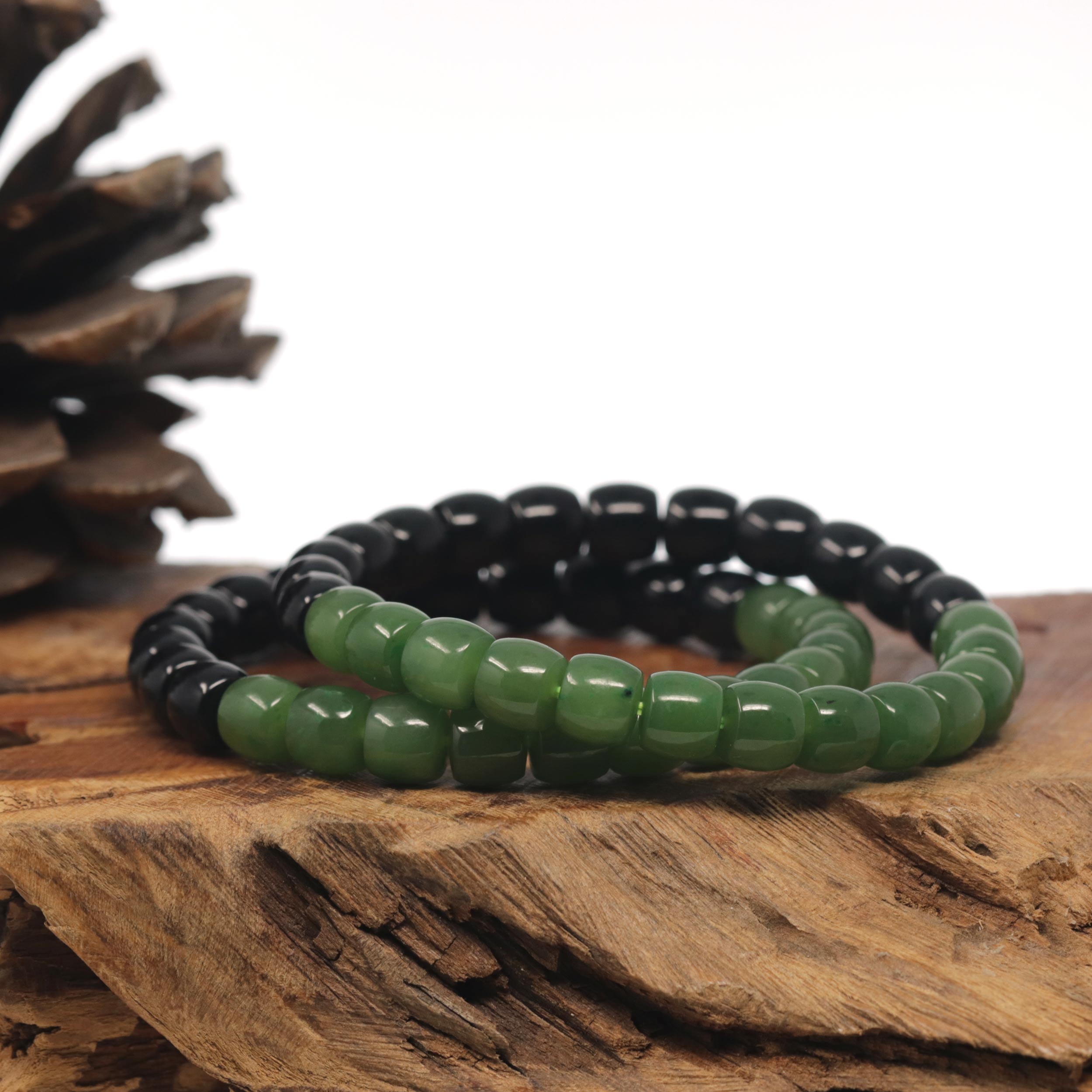 Baikalla Green Nephrite & Black Jade Beaded Bracelet – BKLA