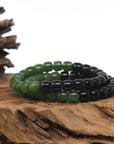 Baikalla Green Nephrite & Black Jade Beaded Bracelet