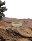 Baikalla Icy White & Yellow-Orange Burmese Jadeite Jade Traditional Ring 
