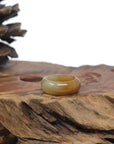Baikalla Honey-Brown & Green Burmese Jadeite Jade Traditional Ring 