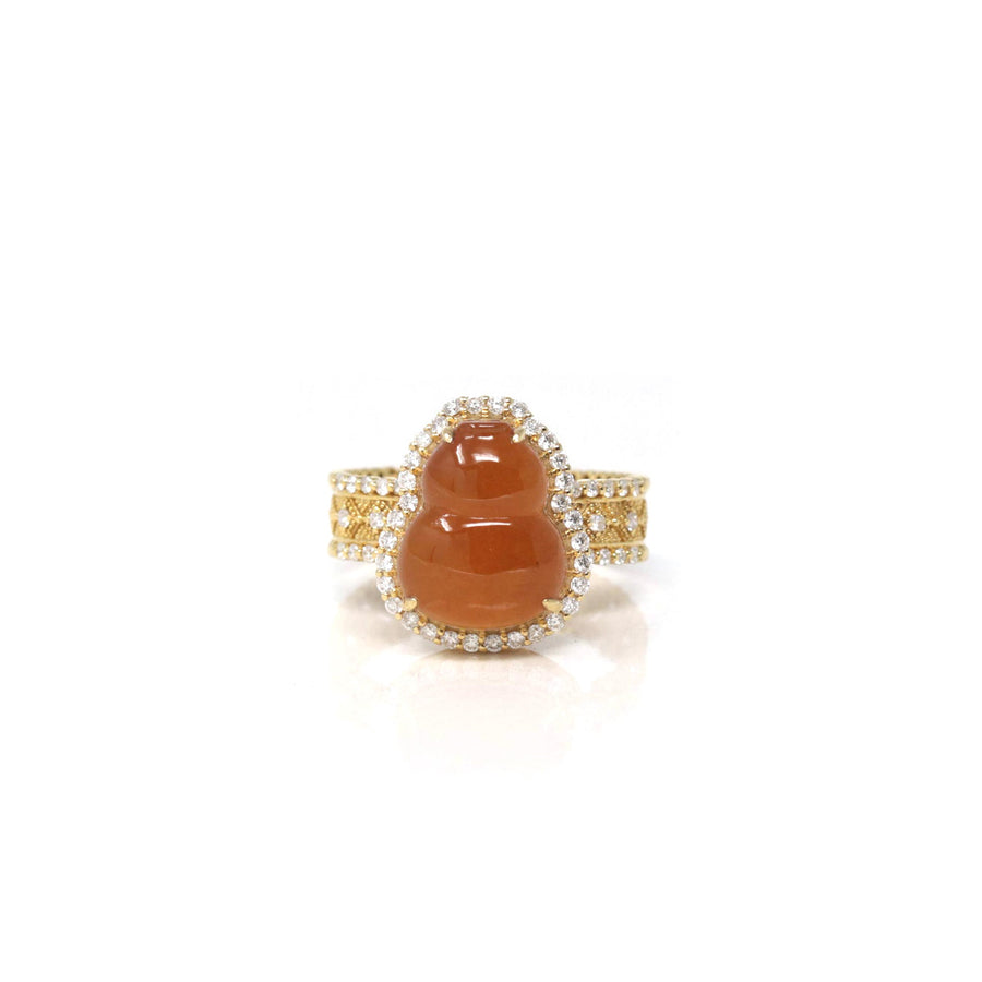 Baikalla "Hulu" 18k Yellow Gold Brown Honey-Yellow Jadeite Jade Ring W/ Diamonds #7