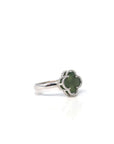 Baikalla Adjustable Sterling Silver Real Green Nephrite Jade Lucky Four Leaf Ring