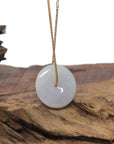 Baikalla "Ping An Kou" (Good Luck Button) Icy Lavender Burmese Jadeite Jade Pendant Necklace