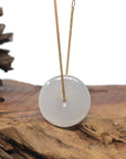 Baikalla "Ping An Kou" (Good Luck Button) Icy White Burmese Jadeite Jade Pendant