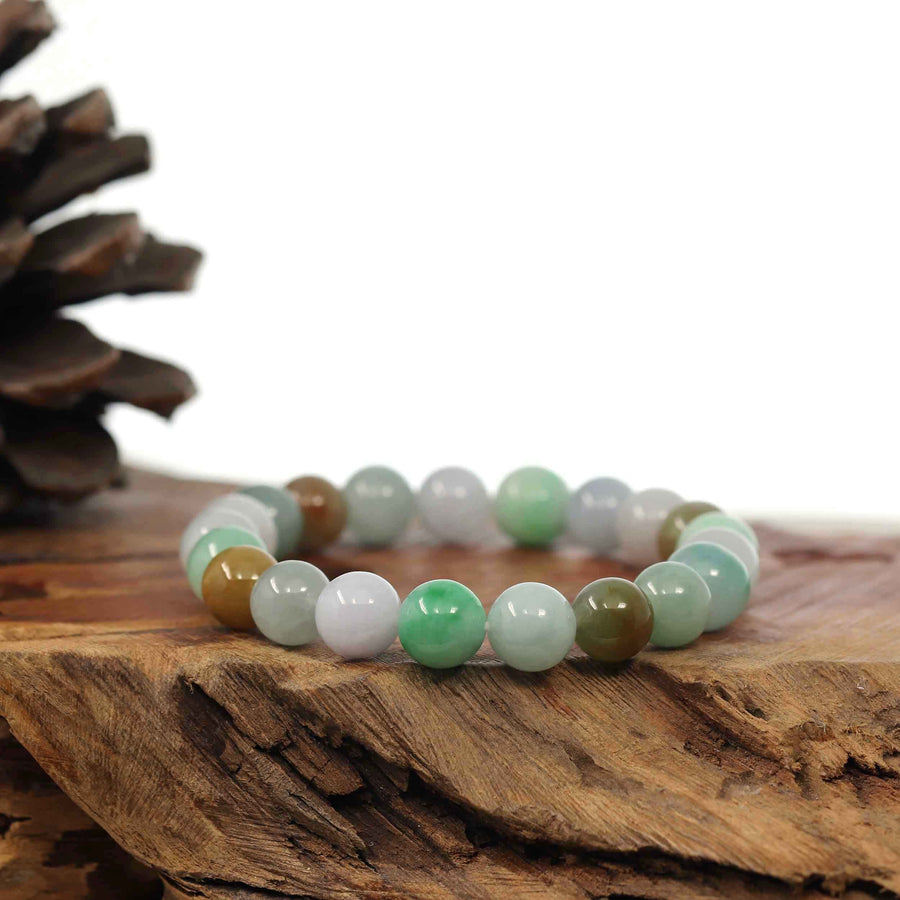 Baikalla Jewelry jade beads bracelet Genuine High Jadeite Jade Round Multiple Colors Beads Bracelet ( 9.5 mm)