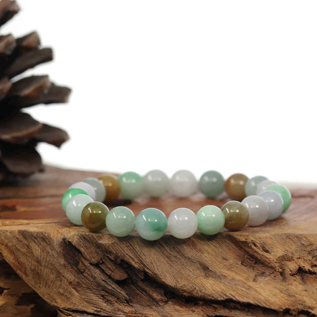 Baikalla Jewelry jade beads bracelet Genuine High Jadeite Jade Round Multiple Colors Beads Bracelet ( 9.5 mm)