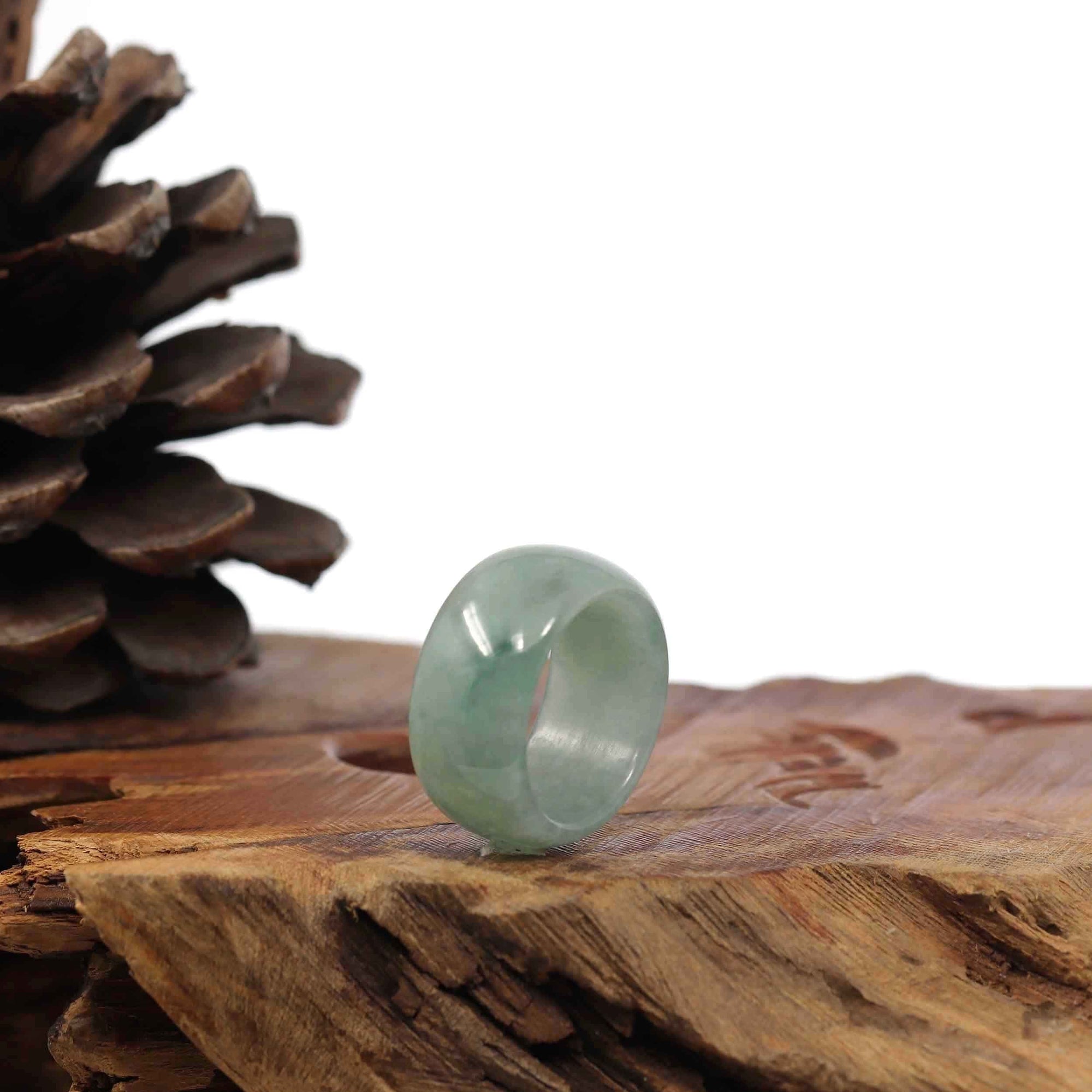 Baikalla Jewelry Jadeite Jade Bangle Bracelet Genuine Burmese Blue-green Jadeite Jade Men's Band Ring