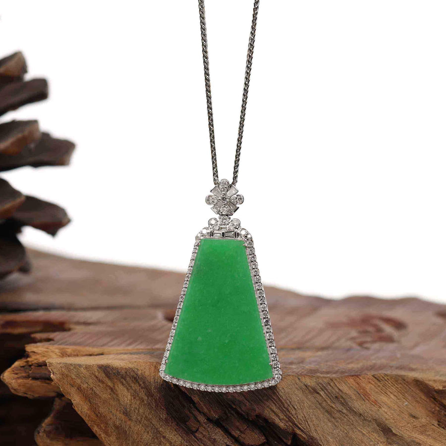 Baikalla Jewelry 18k Gold Jadeite Necklace 18K White Gold High-End Imperial Jadeite Jade "Ping An Wu Shi Pai" Necklace with Diamonds