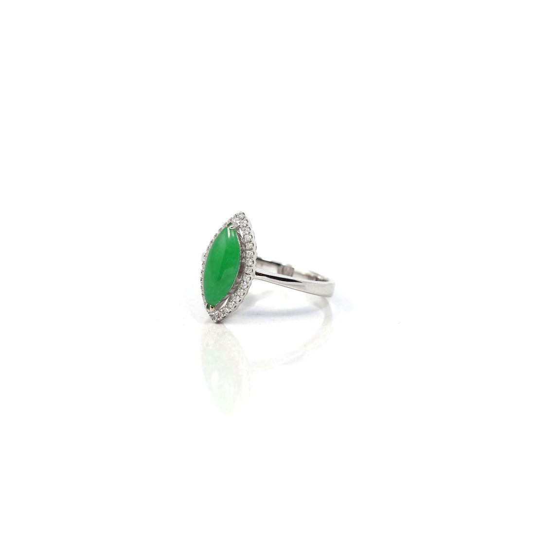 Baikalla Jewelry Jadeite Engagement Ring 18k White Gold Natural Imperial Green Oval Jadeite Jade Engagement Ring With Diamonds