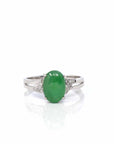 Baikalla Jewelry Jadeite Engagement Ring 18k White Gold Natural Imperial Green Jadeite Jade Engagement Ring With Diamonds