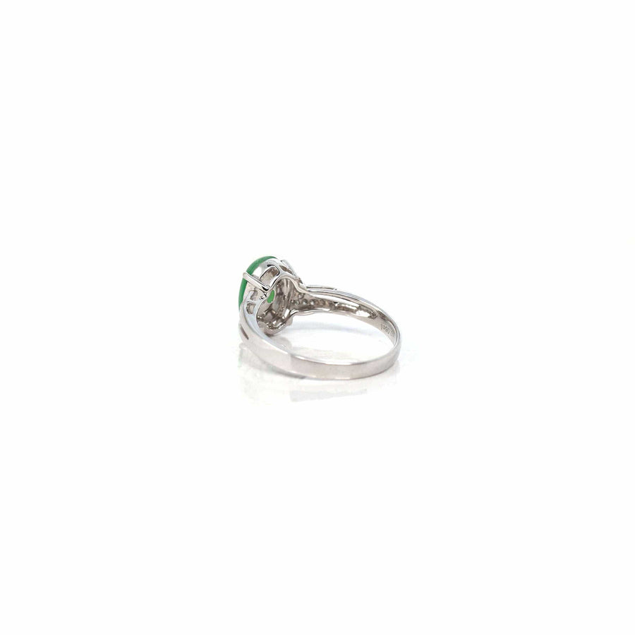 Baikalla Jewelry Jadeite Engagement Ring 18k White Gold Natural Imperial Green Jadeite Jade Engagement Ring With Diamonds