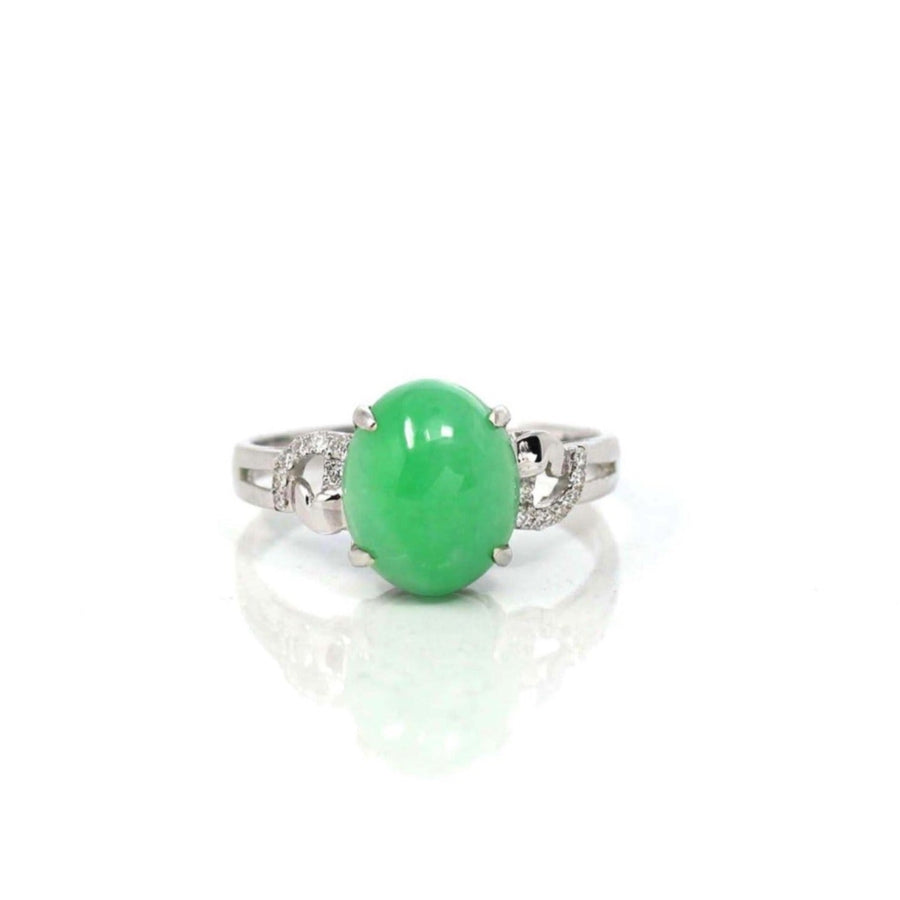 Baikalla Jewelry Jadeite Engagement Ring Copy of 18k White Gold Natural Imperial Green Jadeite Jade Engagement Ring With Diamonds