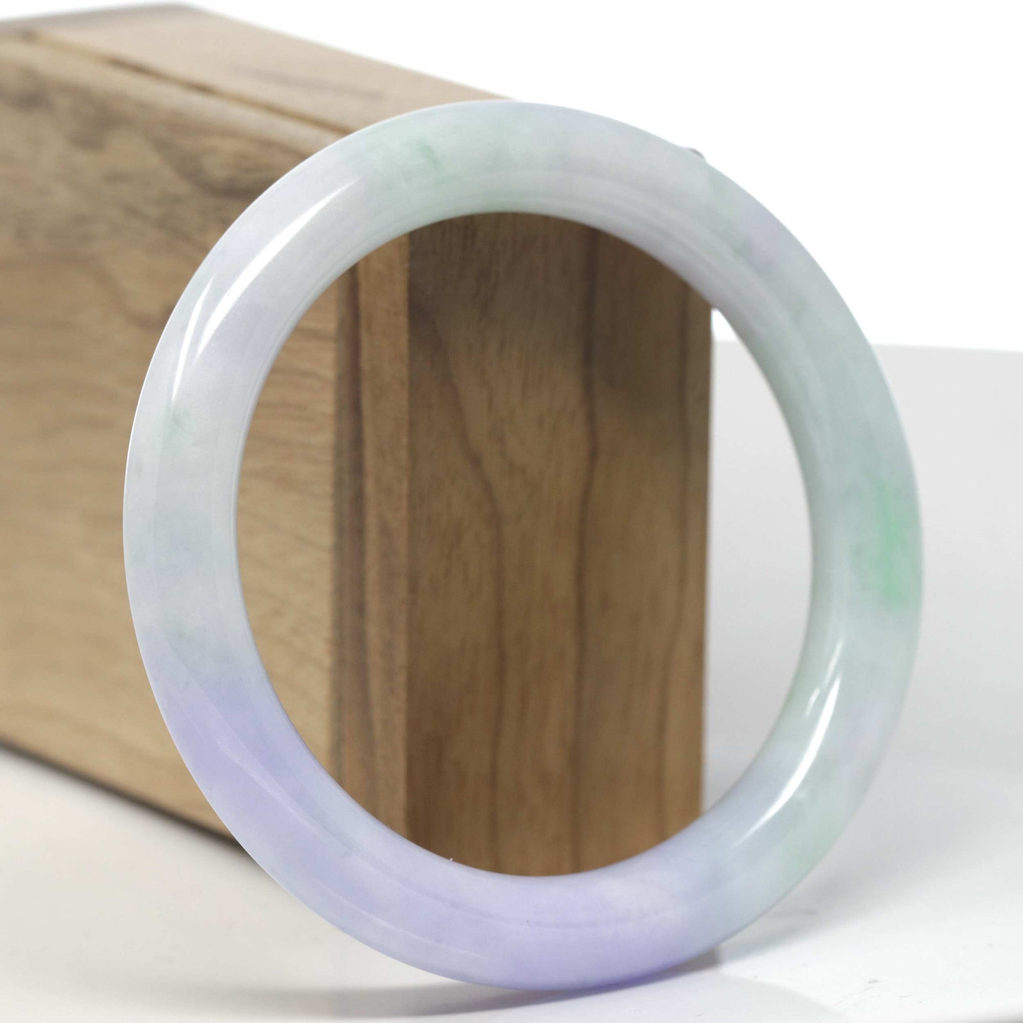 Baikalla &quot;Vixen&quot; Lavender &amp; White W/ Apple Green &quot;Traditional Full-Round&quot; Jadeite Jade Bangle Bracelet (58.4mm) 