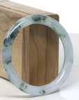 Baikalla Icy Green W/ Blue-Green Flowers "Traditional Full-Round" Jadeite Jade Bangle Bracelet (56.2mm) 