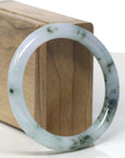 Baikalla Icy Green W/ Blue-Green Flowers "Traditional Full-Round" Jadeite Jade Bangle Bracelet (56.2mm) 