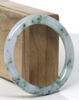 Baikalla Icy Green W/ Blue-Green Flowers "Traditional Full-Round" Jadeite Jade Bangle Bracelet (56.2mm) 