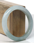 Baikalla Icy Oil-Green & White Jadeite Jade "Half Round" Bangle Bracelet (58mm) 