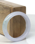 Baikalla Icy Lavender W/ Green Patch Jadeite Jade "Oval Hal-Round" Bangle Bracelet (52.9mm) 
