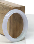 Baikalla Icy Lavender W/ Green Patch Jadeite Jade "Oval Hal-Round" Bangle Bracelet (52.9mm) 