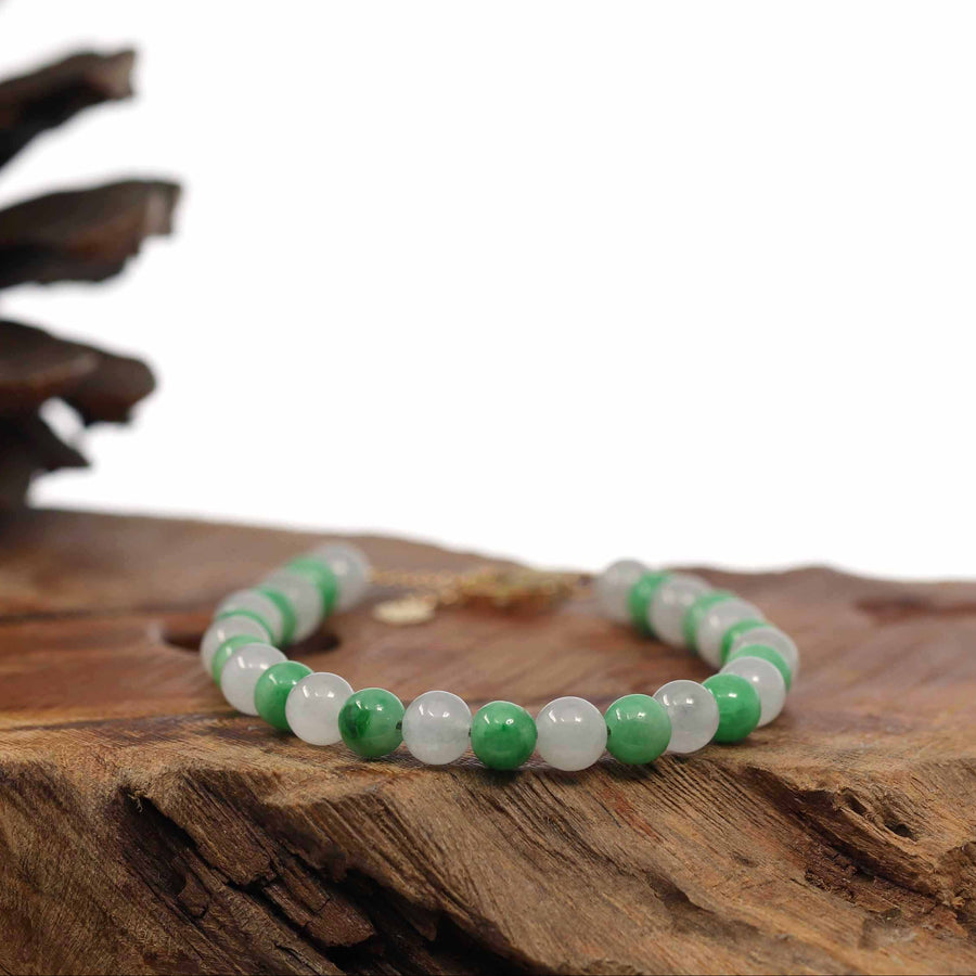 Baikalla Jewelry jade beads bracelet High Green Jadeite Jade Beads Bracelet With 18K Yellow Gold Clasp ( 6 mm )