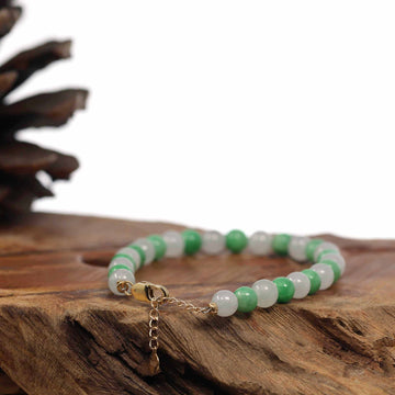 Baikalla Jewelry jade beads bracelet High Green Jadeite Jade Beads Bracelet With 18K Yellow Gold Clasp ( 6 mm )