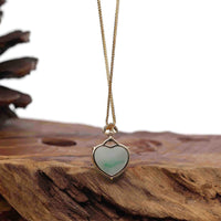 Baikalla Jewelry 18k Gold Jadeite Necklace Baikalla 14K Yellow Gold Genuine Burmese Green Jadeite Jade Heart Pendant with VS1 Diamonds High Jewelry