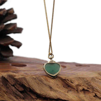 Baikalla Jewelry 18k Gold Jadeite Necklace Baikalla 14K Yellow Gold Genuine Burmese Green Jadeite Jade Heart Pendant with VS1 Diamonds High Jewelry