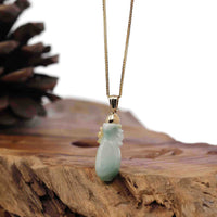 Baikalla Jewelry 18k Gold Jadeite Necklace Natural Unique Jadeite Jade Lucky Bottle Necklace with 14k Yellow Gold Bail