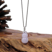 Baikalla Jewelry Jade Pendant Natural Lavender Jadeite Jade "Magic Bottle Gourd" Hulu Necklace With 14k White Gold Diamond Bail