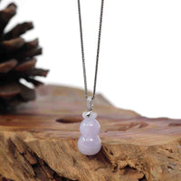 Baikalla Jewelry Jade Pendant Natural Lavender Jadeite Jade "Magic Bottle Gourd" Hulu Necklace With 14k White Gold Diamond Bail