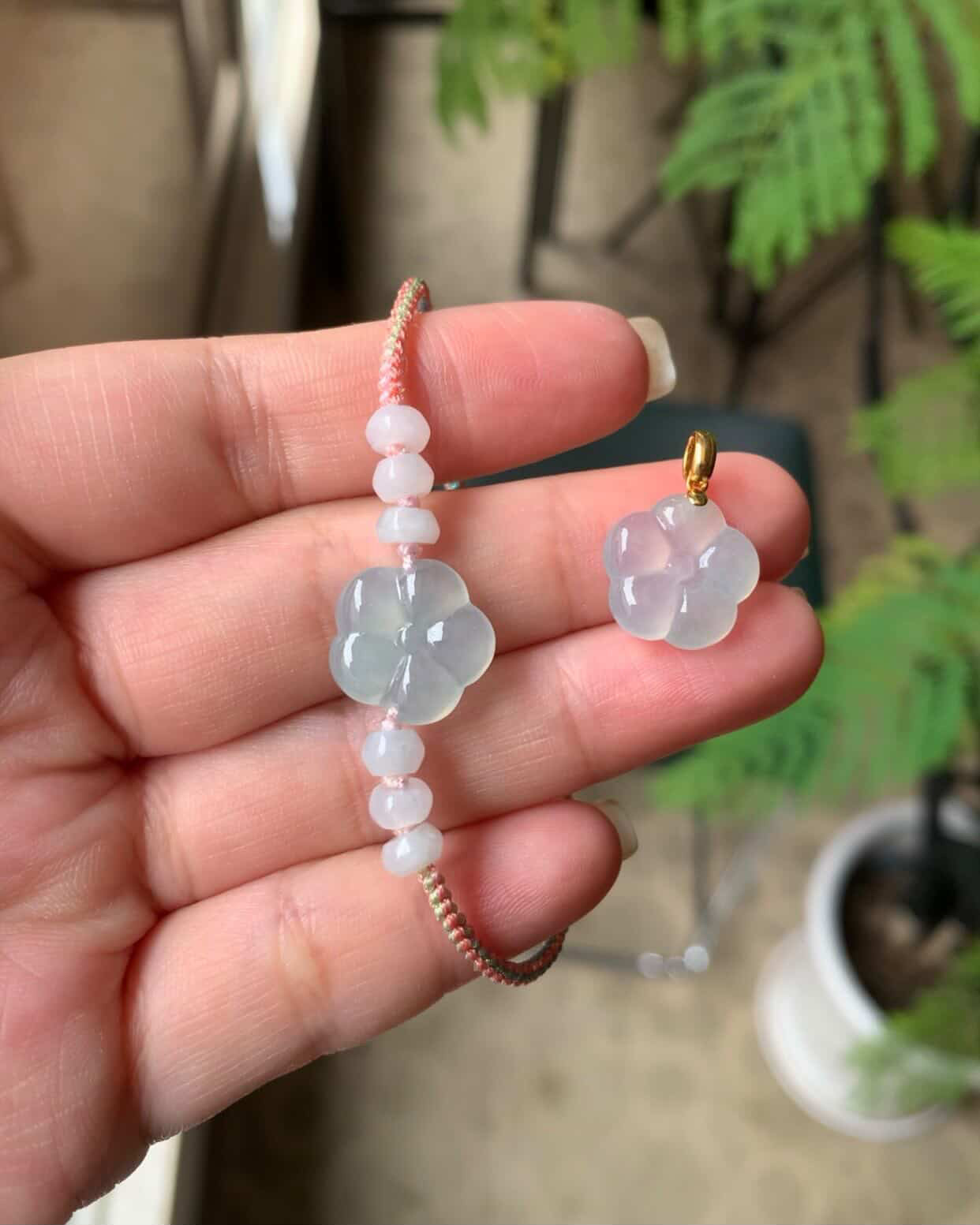 18K Yellow Gold Natural Icy Blue Jadeite Jade Flower Pendant Simple Bail