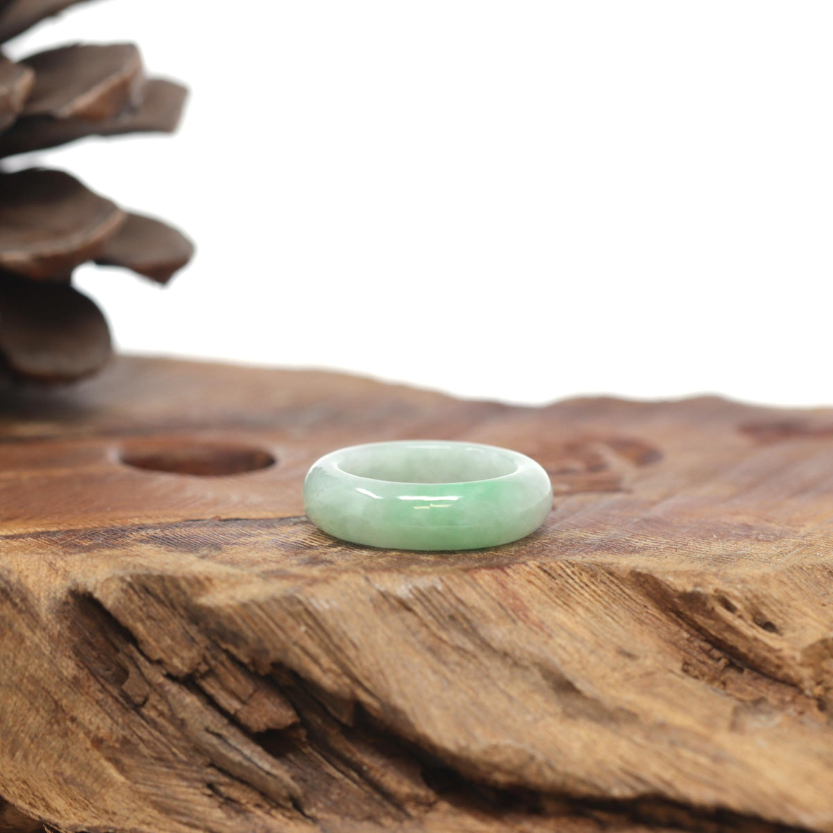 Baikalla Natural Icy Light Green W/ Apple-Green Patch Jadeite Jade Traditional Ring 