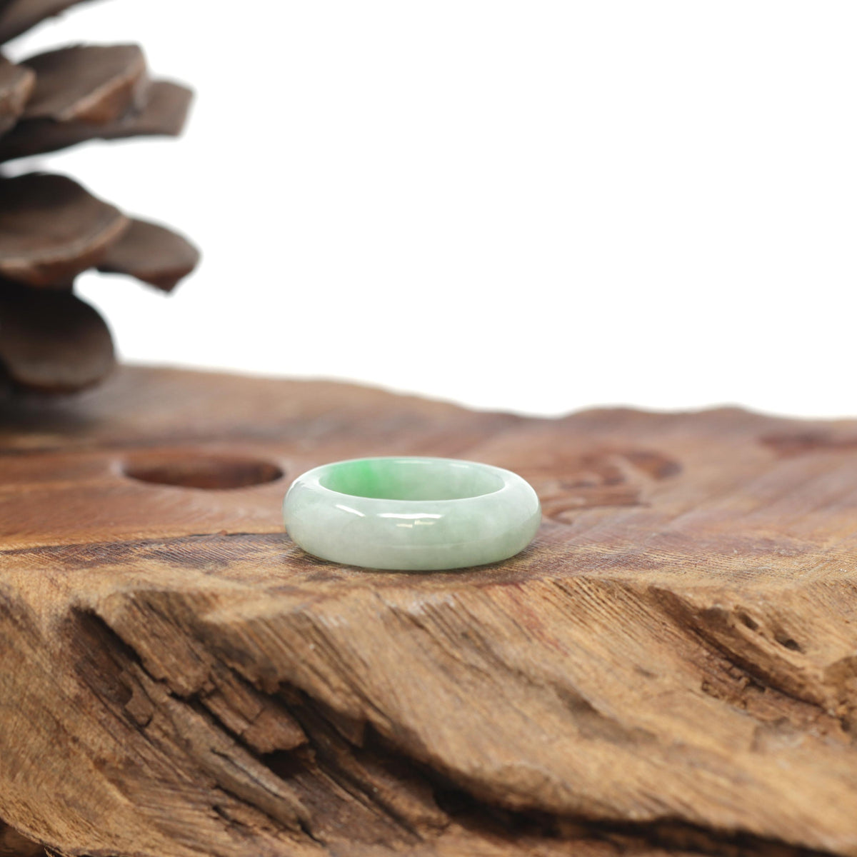 Baikalla Natural Icy Light Green W/ Apple-Green Patch Jadeite Jade Traditional Ring 