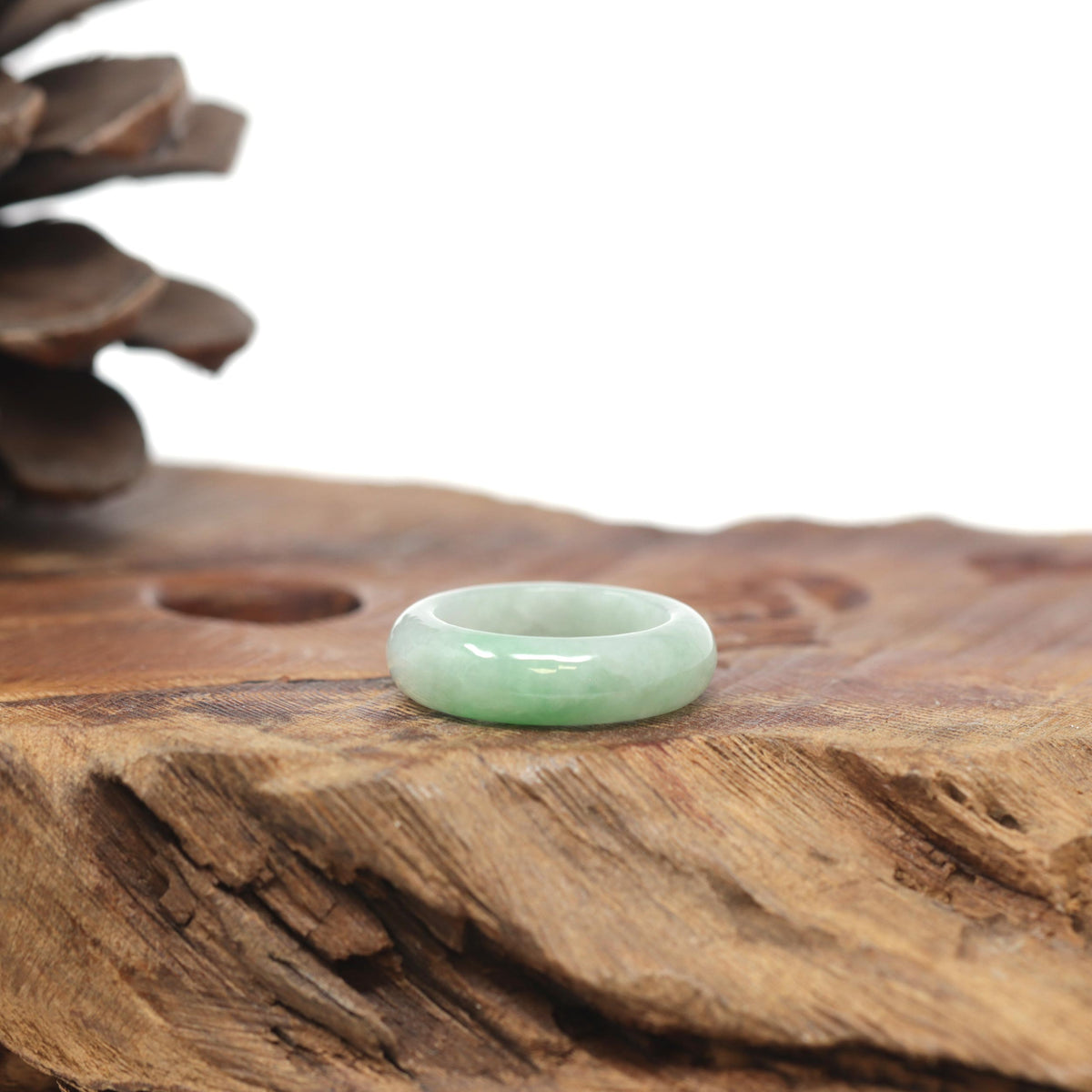 Baikalla Natural Icy Light Green W/ Apple-Green Patch Jadeite Jade Traditional Ring 
