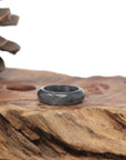 Baikalla Natural Icy Black Wuji Jadeite Jade Traditional Ring 