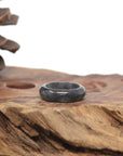 Baikalla Natural Icy Black Wuji Jadeite Jade Traditional Ring 