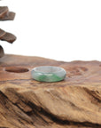 Baikalla Natural Icy Light Grey Wuji & Apple-Green Jadeite Jade Traditional Ring 