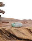 Baikalla Natural Icy Light Grey Wuji & Apple-Green Jadeite Jade Traditional Ring 