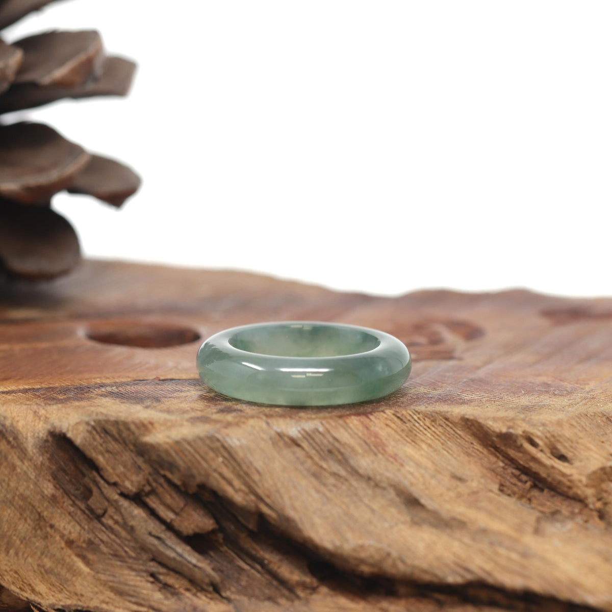 Baikalla Natural Icy Blue-Green Flowers Jadeite Jade Traditional Ring 