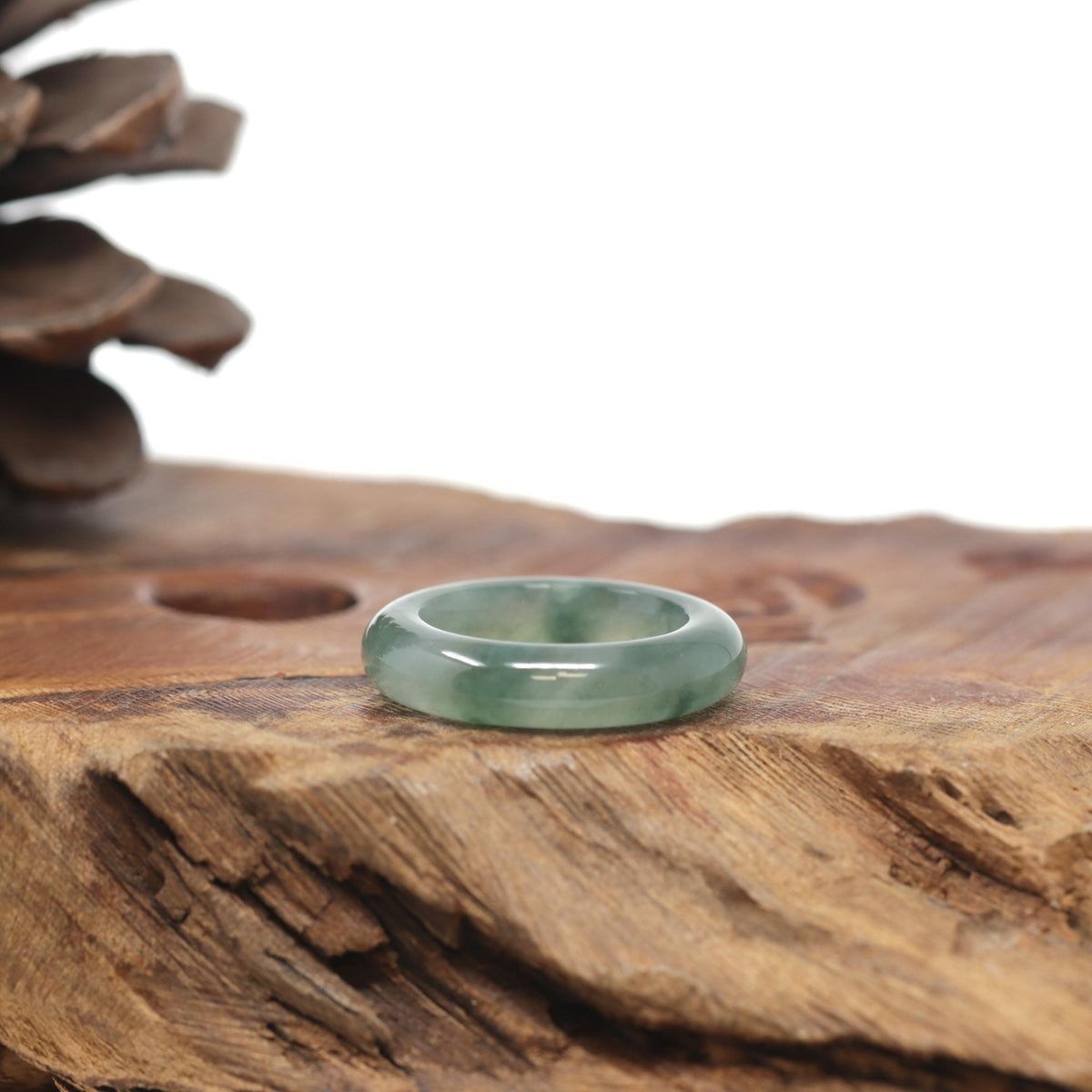 Baikalla Natural Icy Blue-Green Flowers Jadeite Jade Traditional Ring 
