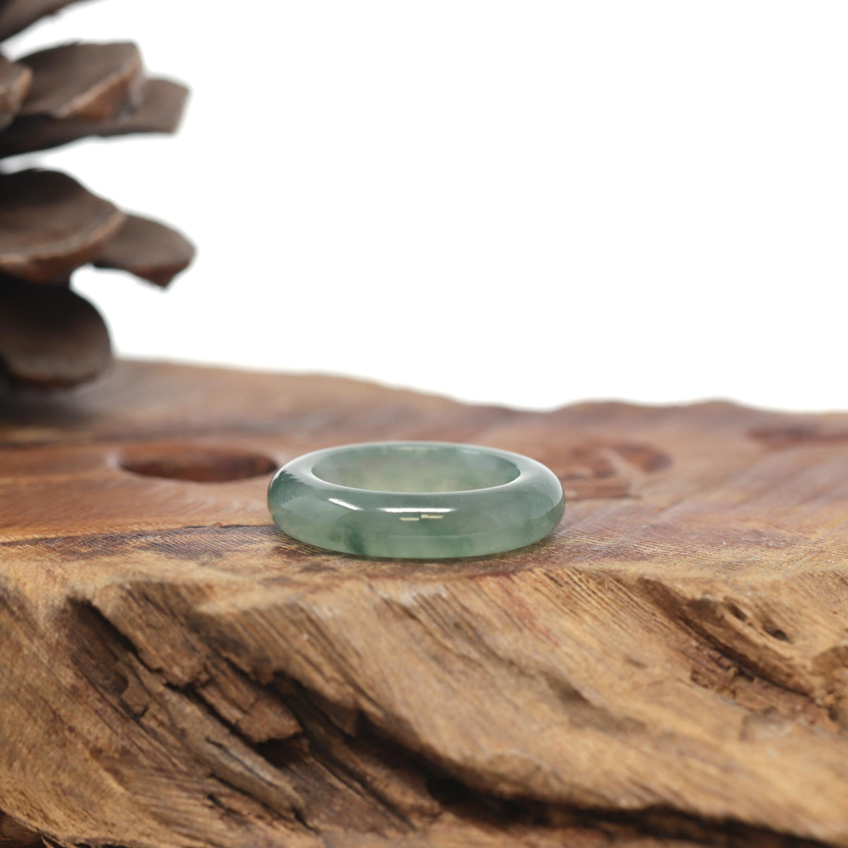 Baikalla Natural Icy Blue-Green Flowers Jadeite Jade Traditional Ring 