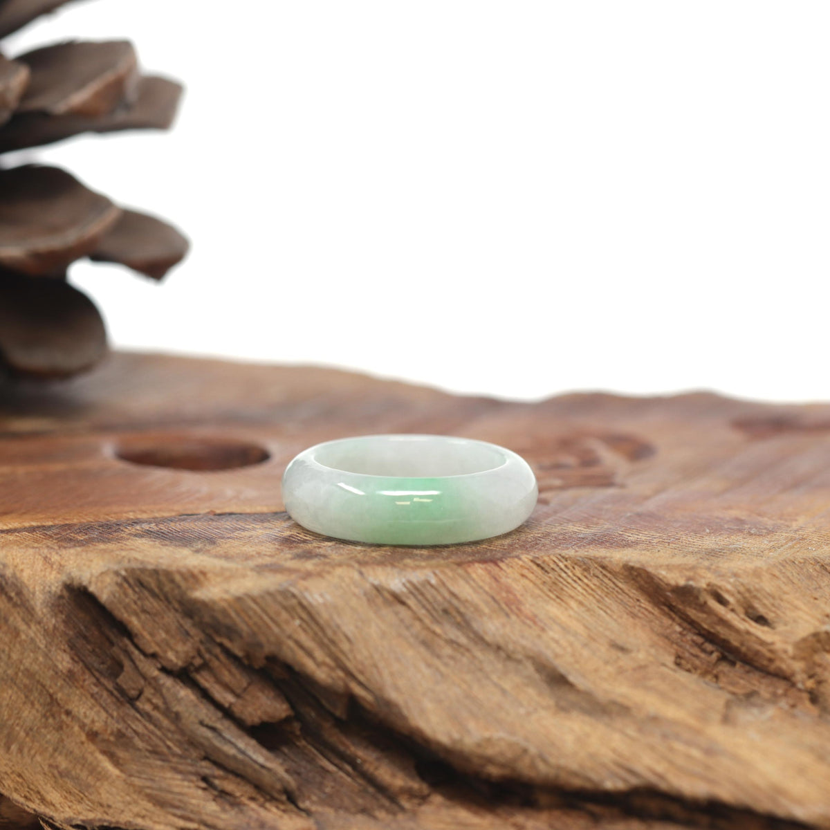 Baikalla Natural Icy Light Green W/ Apple-Green Patch Jadeite Jade Traditional Ring 