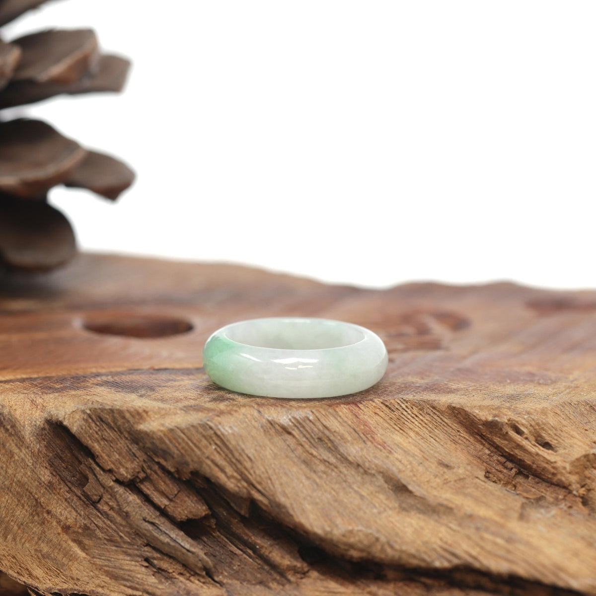 Baikalla Natural Icy Light Green W/ Apple-Green Patch Jadeite Jade Traditional Ring 