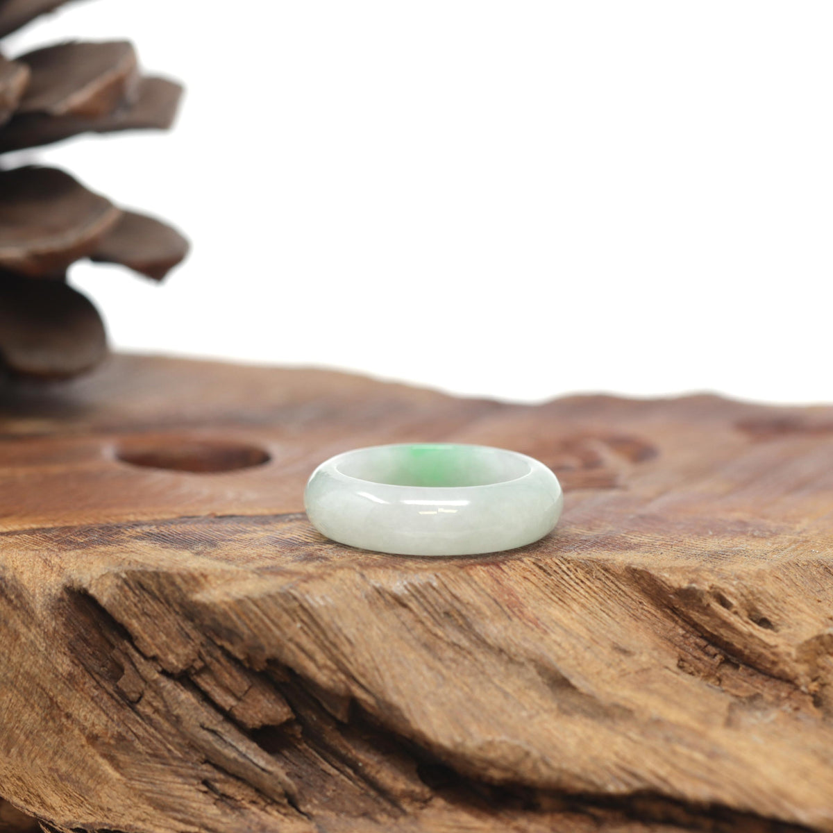 Baikalla Natural Icy Light Green W/ Apple-Green Patch Jadeite Jade Traditional Ring 