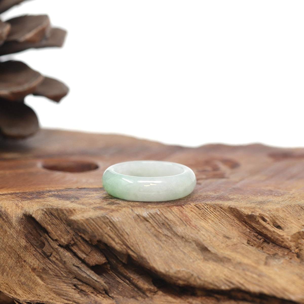 Baikalla Natural Icy Light Green W/ Apple-Green Patch Jadeite Jade Traditional Ring 