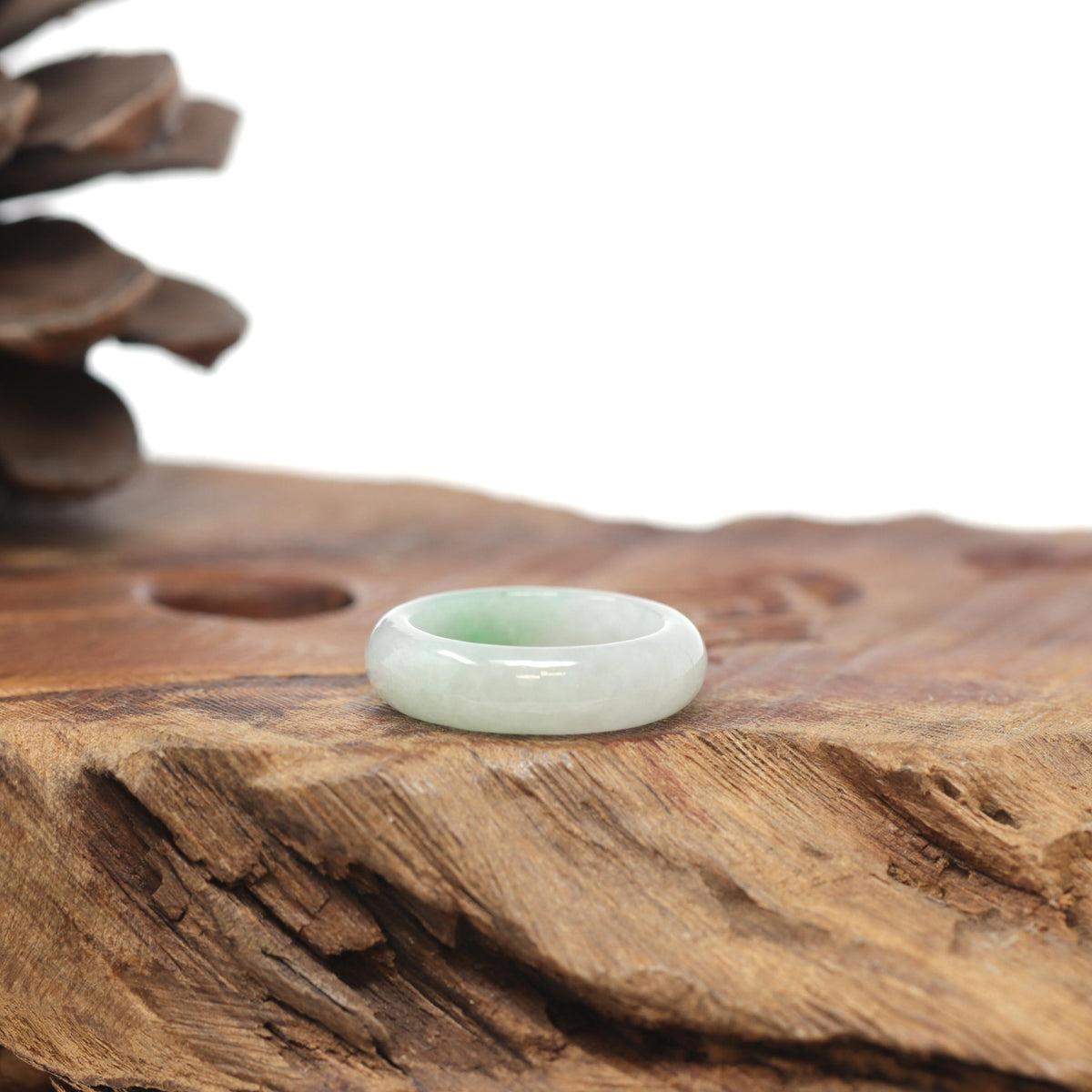 Baikalla Natural Icy Light Green W/ Apple-Green Patch Jadeite Jade Traditional Ring 