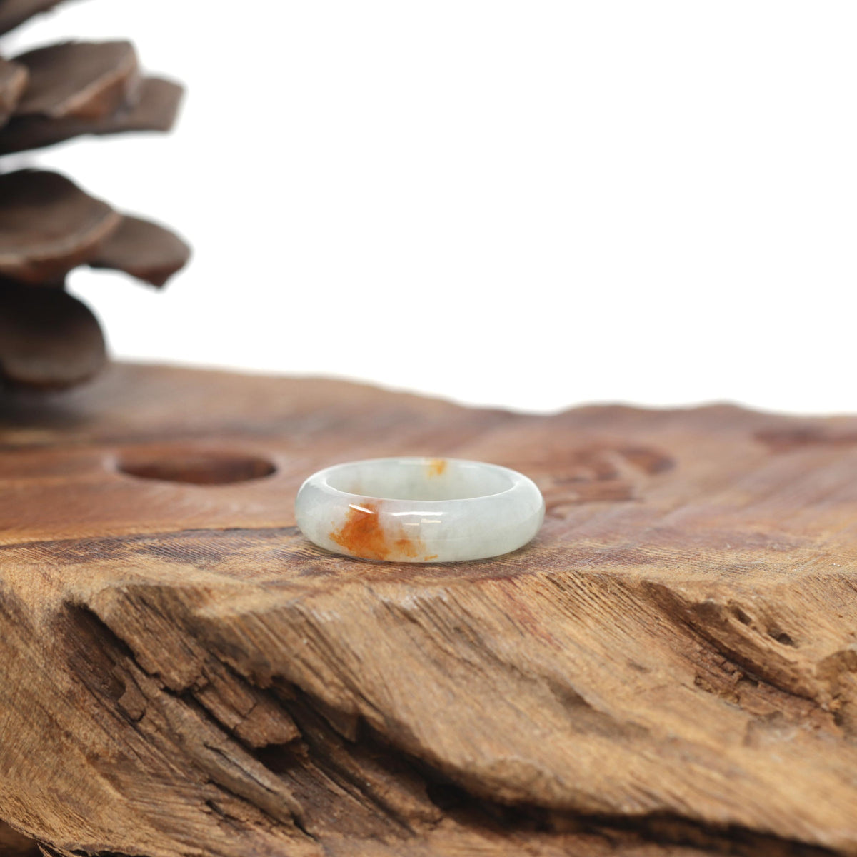 Baikalla Natural Icy Light Green &amp; Sajin (Golden Dust) Jadeite Jade Traditional Ring 