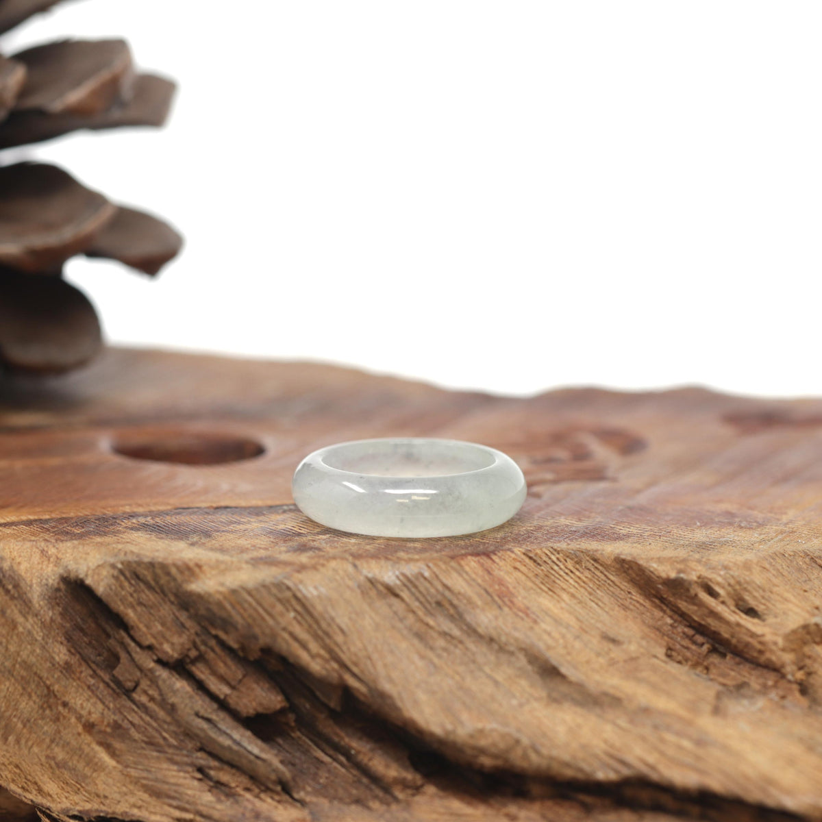 Baikalla Natural Icy Light Green W/ Black Wuji Freckles Jadeite Jade Traditional Ring 